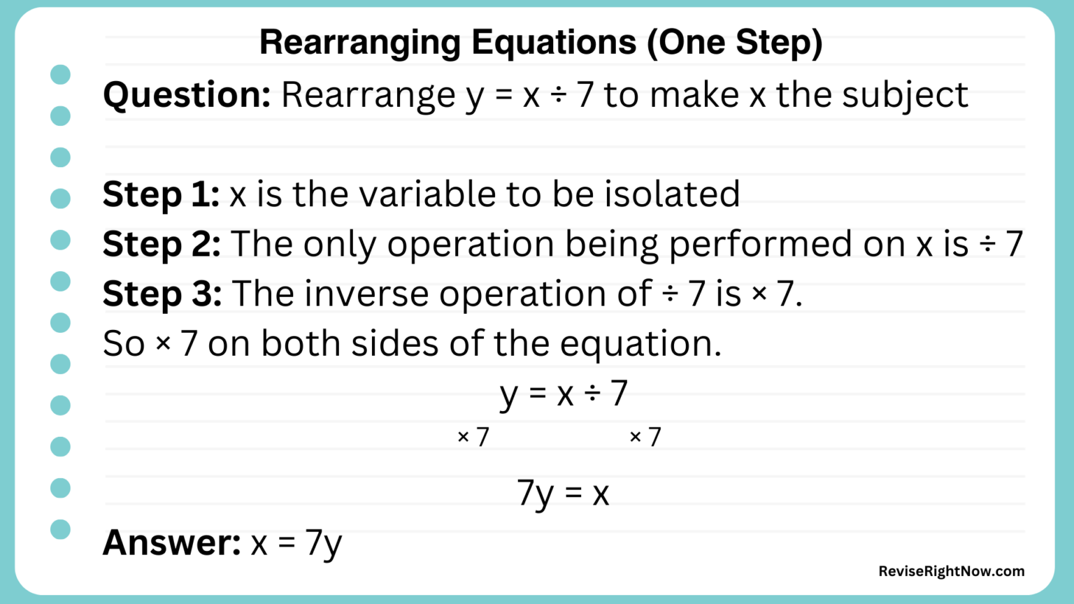 Rearrange a One Step Equation Example