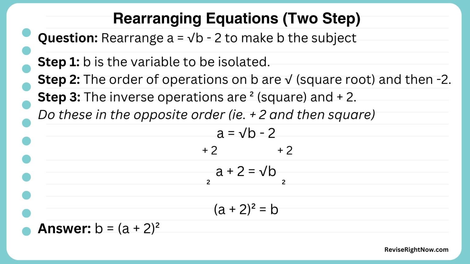 Example of Rearranging a Two Step Equation