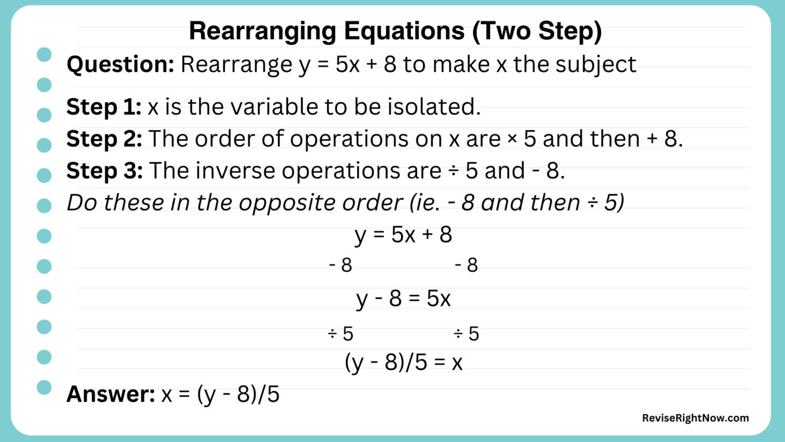 Rearrange a Two Step Equation