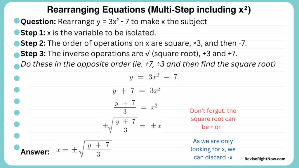 Rearranging Equations (Multi-Step including x²)